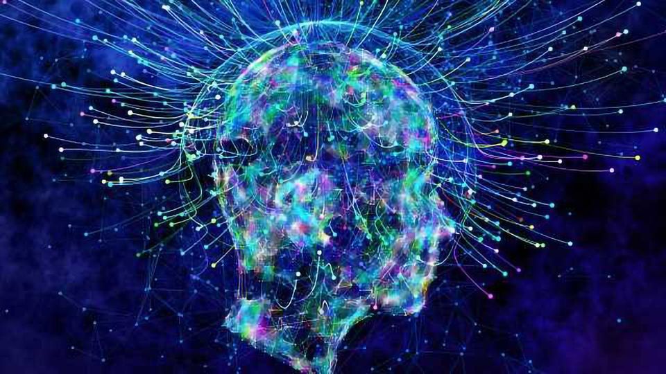 Illustrazione di una testa umana attraversata da connessioni luminose.